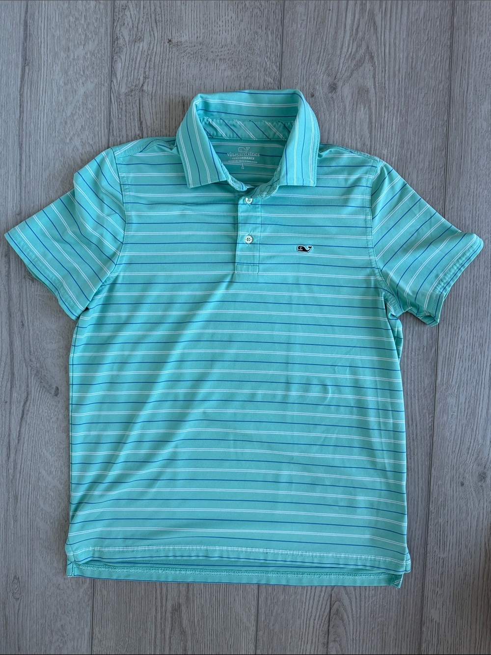 Vineyard Vines Boys' Striped Polo in Aqua and White